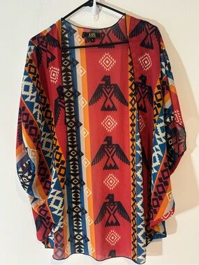 L&B Women Medium Southwest patterned kimono cardigan geometric design Western